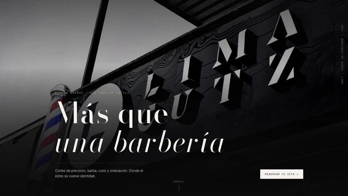 Website des Barbershops Lima Cutz: großes Schwarz-Weiß-Foto mit Schriftzug und Button zur Terminreservierung